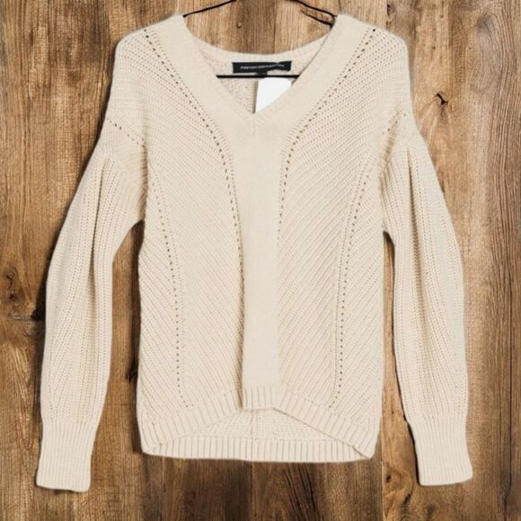 French Connection Size S Chunky Knit Pullover Sweater Cream Fisherman Cable Knit - Picture 1 of 7
